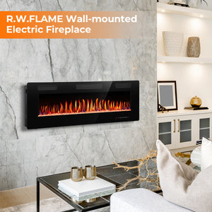 R.W.FLAME 30-68 Inch Electric Fireplace Ultra-Thin Recessed and Wall Mounted with Adjustable Flame and Remote, 750-1500W