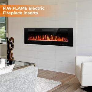 R.W.FLAME 30-68 Inch Electric Fireplace Ultra-Thin Recessed and Wall Mounted with Adjustable Flame and Remote, 750-1500W