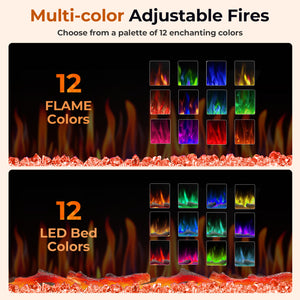 R.W.FLAME 30-68 Inch Electric Fireplace Ultra-Thin Recessed and Wall Mounted with Adjustable Flame and Remote, 750-1500W