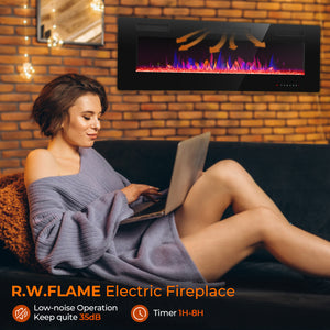 R.W.FLAME 30-68 Inch Electric Fireplace Ultra-Thin Recessed and Wall Mounted with Adjustable Flame and Remote, 750-1500W