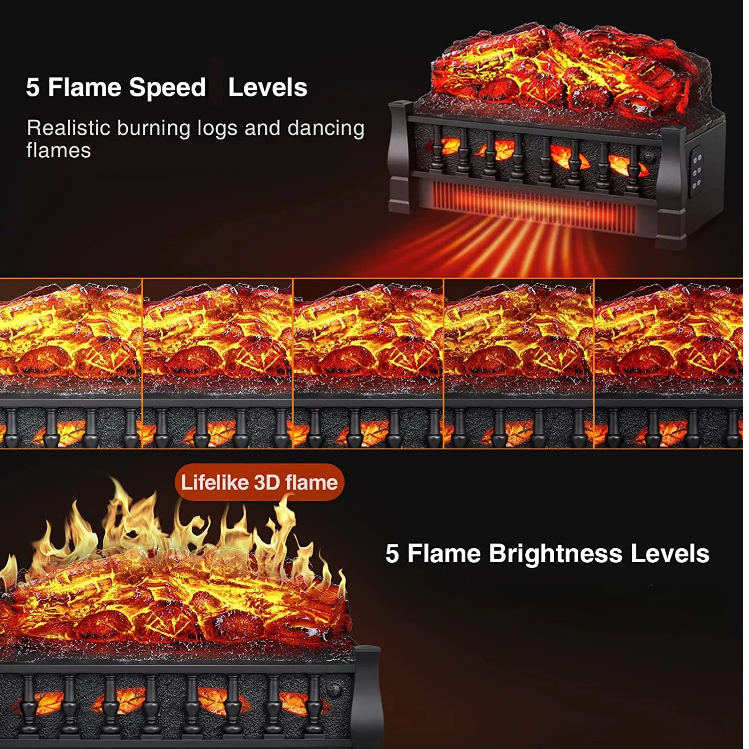 EchoGlow Ember 20" Log Set_R.W.FLAME Electric Fireplace Log Set Heater with Remote Control, 750W/1500W R.W.FLAME