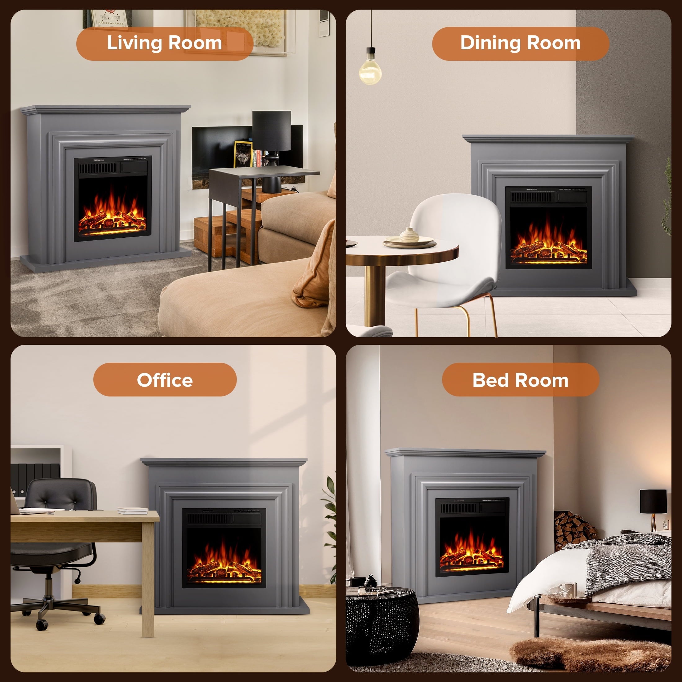 R.W.FLAME 36'' Electric Fireplace with Mantel Package,750 - 1500W