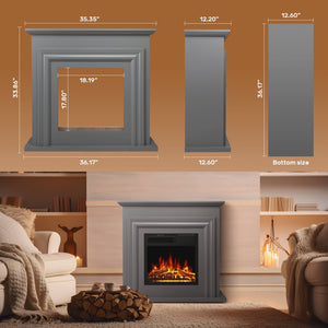 R.W.FLAME 36'' Electric Fireplace with Mantel Package, 750-1500W, Gray R.W.FLAME