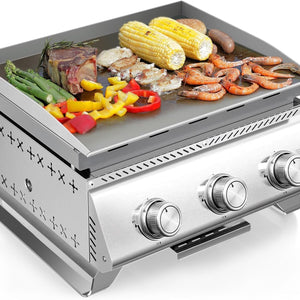 R.W.FLAME 3-Burner 24,000 BTU Tabletop Propane Gas Grill Stainless Steel Portable Outdoor Griddle R.W.FLAME