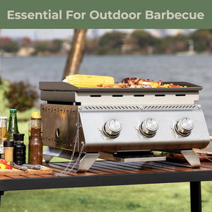 R.W.FLAME 3-Burner 24,000 BTU Tabletop Propane Gas Grill Stainless Steel Portable Outdoor Griddle R.W.FLAME