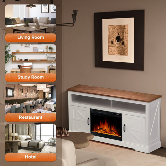 R.W.FLAME 60" Electric Fireplace Mantel with Remote, Adjustable LED Flame, 750W/1500W (White) R.W.FLAME