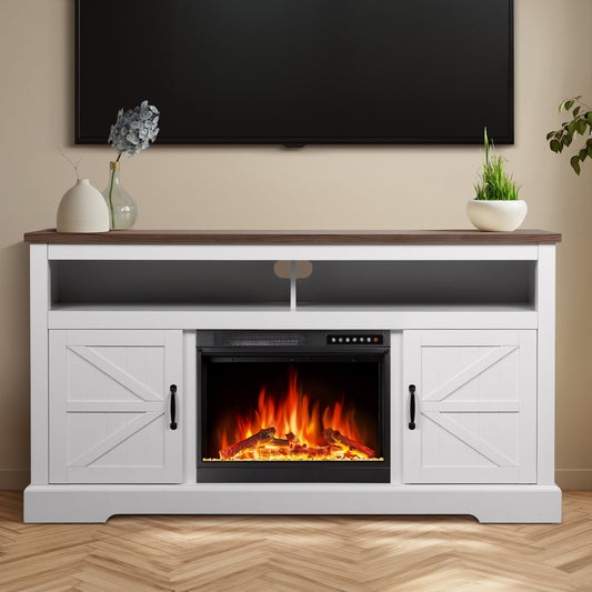 R.W.FLAME 60" Electric Fireplace Mantel with Remote, Adjustable LED Flame, 750W/1500W (White) R.W.FLAME