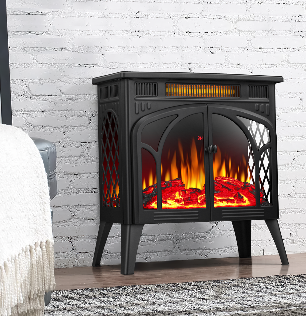 R.W.FLAME 25 Inch Electric Fireplace Stove Heater 1500W Infrared Fireplace Stove w/ 3D Realistic Flame