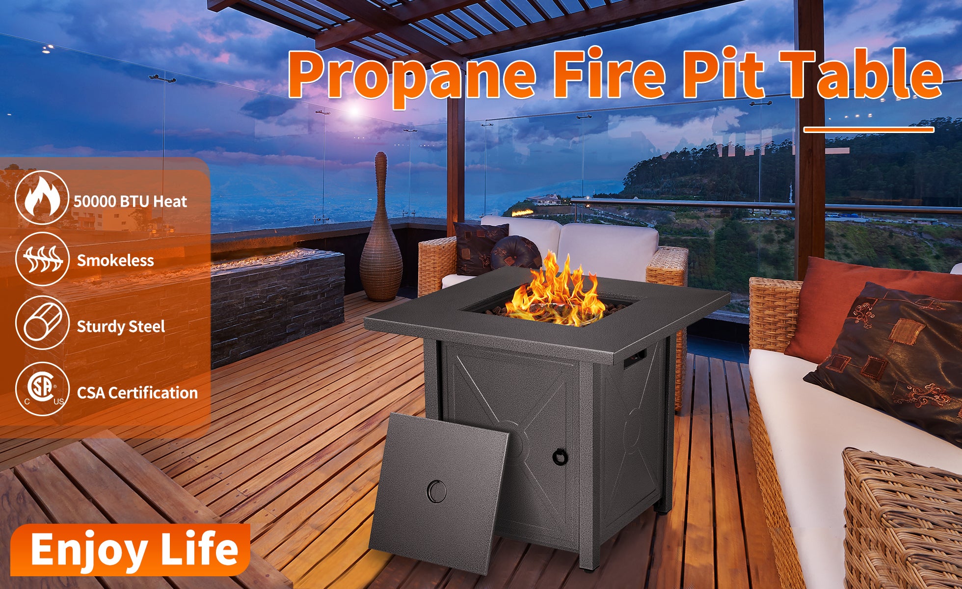 R.W.FLAME 28 inch Propane Fire Pit,2 in 1 Fire Pit Table 40,000 BTU