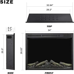 R.W.FLAME 34''Electric Fireplace Insert, Infrared Electric Fireplace,  750W/1500W R.W.FLAME
