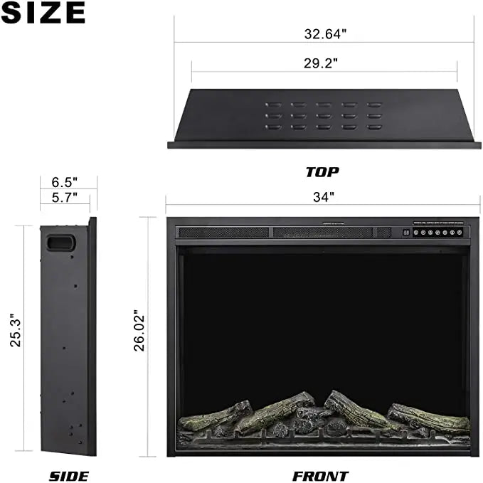 R.W.FLAME 34''Electric Fireplace Insert, Infrared Electric Fireplace,  750W/1500W R.W.FLAME