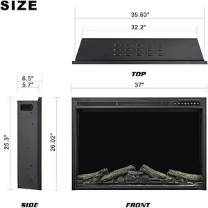 R.W.FLAME 37''Electric Fireplace Insert, Infrared Electric Fireplace, Log and Flame, 750W/1500W R.W.FLAME