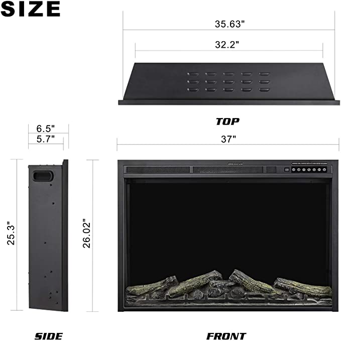 R.W.FLAME 37''Electric Fireplace Insert, Infrared Electric Fireplace, Log and Flame, 750W/1500W R.W.FLAME