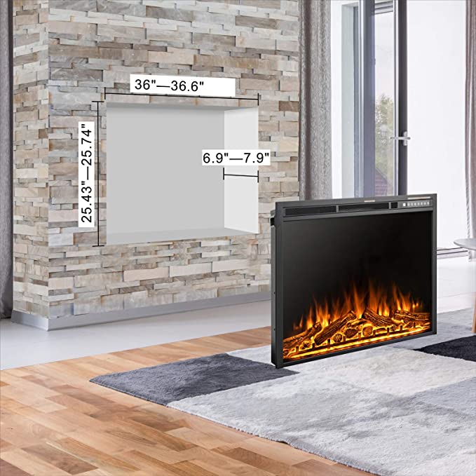 R.W.FLAME 37''Electric Fireplace Insert, Infrared Electric Fireplace, Log and Flame, 750W/1500W