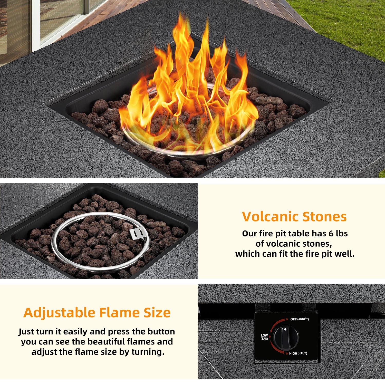R.W.FLAME 28 inch Propane Fire Pit,2 in 1 Fire Pit Table 40,000 BTU