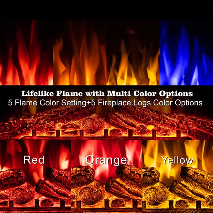 R.W.FLAME 37''Electric Fireplace Insert, Infrared Electric Fireplace, Log and Flame, 750W/1500W R.W.FLAME