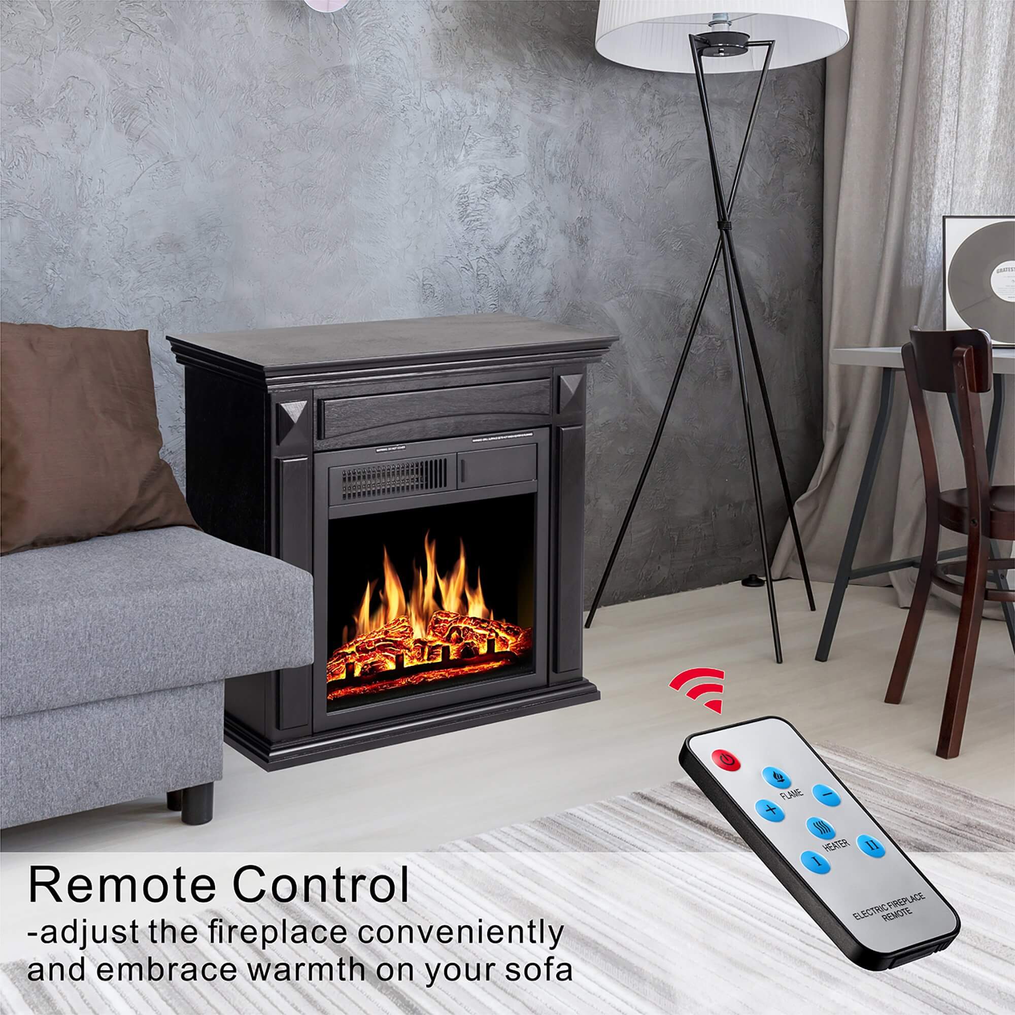 R.W.FLAME  27" Electric Fireplace Mantel Wooden Surround Firebox, Remote Control (Black)