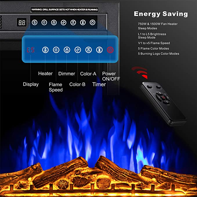 R.W.FLAME 34''Electric Fireplace Insert, Infrared Electric Fireplace,  750W/1500W