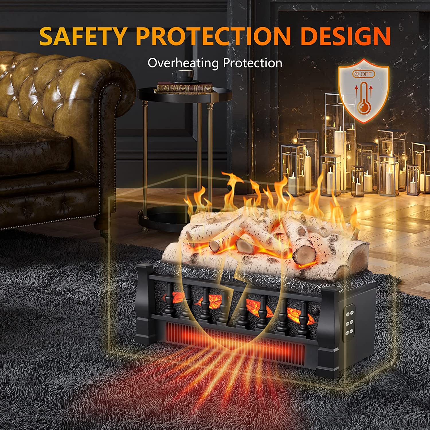 EchoGlow Birch 20" Log Set_R.W.FLAME Electric Fireplace Log Set Heater with Remote Control R.W.FLAME