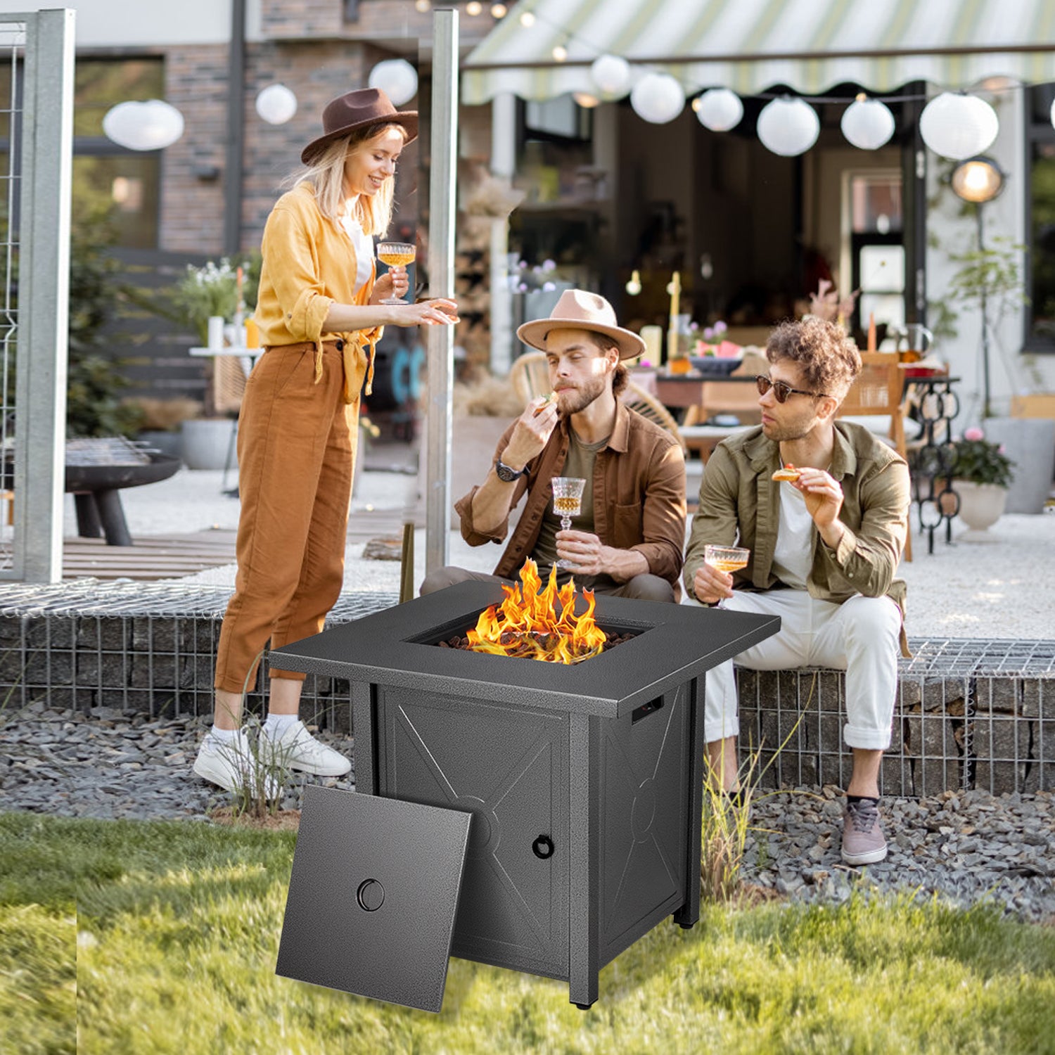 R.W.FLAME 28 inch Propane Fire Pit,2 in 1 Fire Pit Table 40,000 BTU