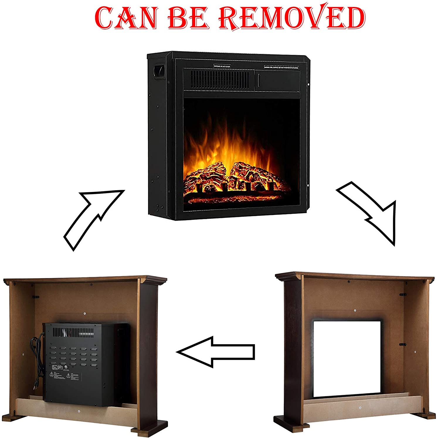 R.W.FLAME 36'' Electric Fireplace with Mantel Package,750-1500W, Brown R.W.FLAME