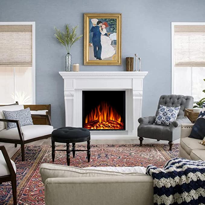 R.W.FLAME 22" Electric Fireplace Insert,7 Flame Brightness Settings, 2 Power Setting 750W/1500W (Black)