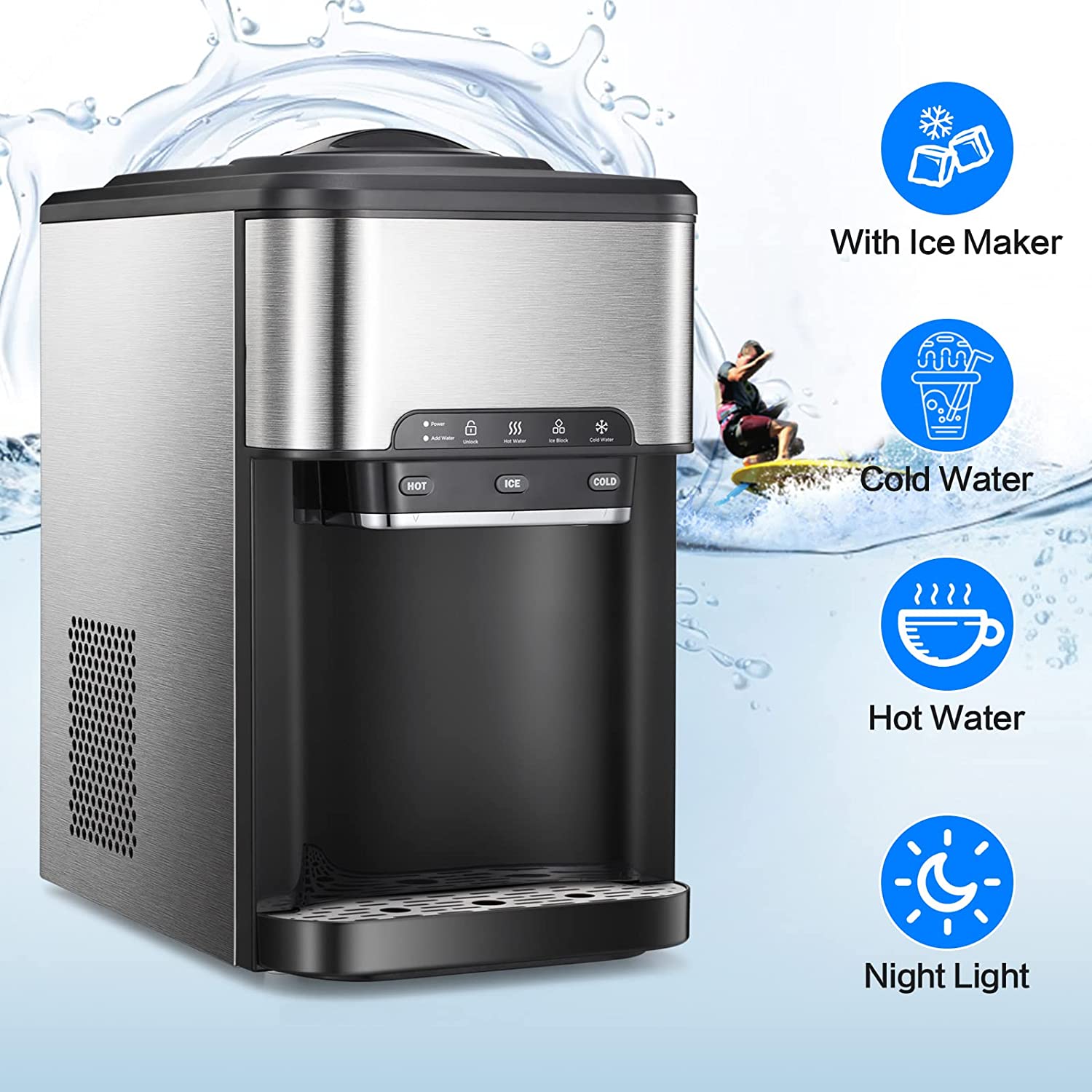 Mondawe Black Top-loading Cold and Hot Water Cooler (Single Ice Maker) in  the Water Coolers department at