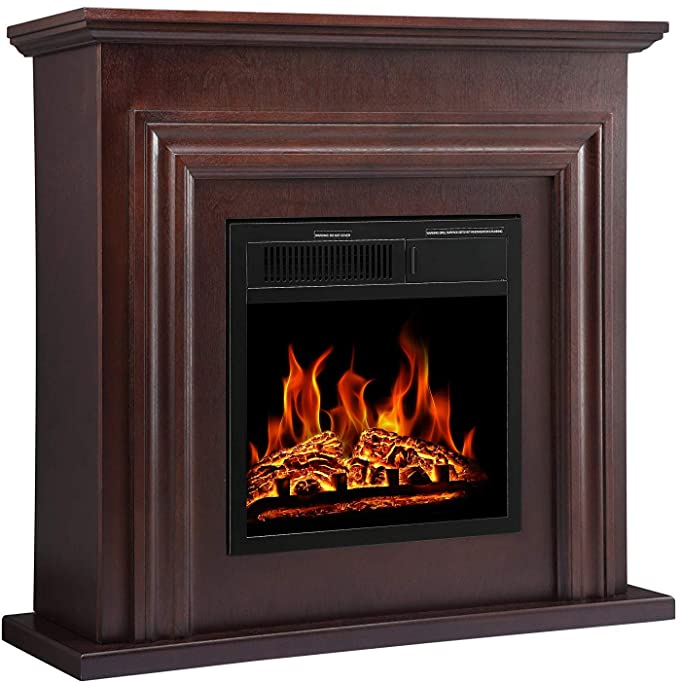 R.W.FLAME 36'' Electric Fireplace with Mantel Package,750-1500W, Brown R.W.FLAME