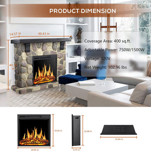 R.W.FLAME Electric Fireplace Mantel Package, 48 inch Freestanding Stone Heater TV Stand with Remote Control, 7 Flame Brightness Settings R.W.FLAME