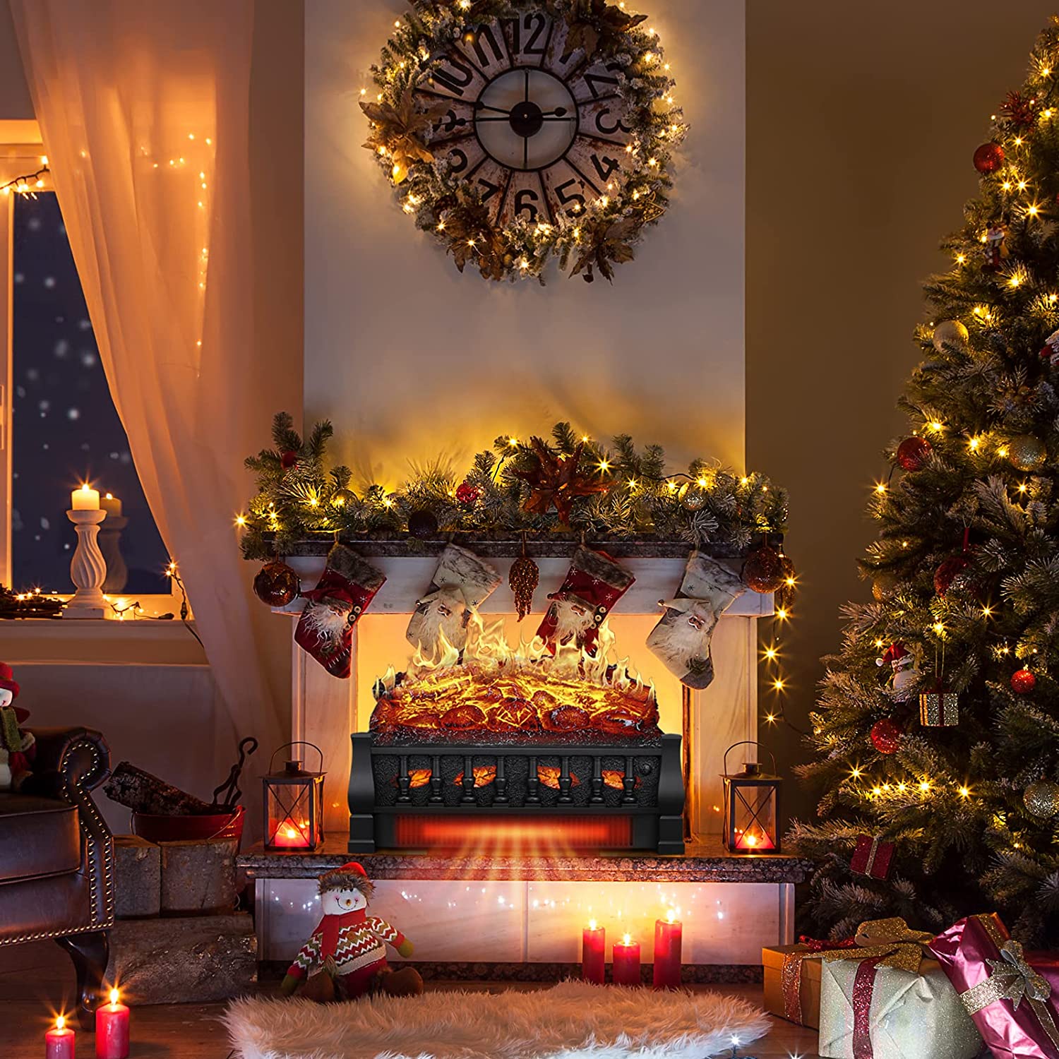 EchoGlow Ember 20" Log Set_R.W.FLAME Electric Fireplace Log Set Heater with Remote Control, 750W/1500W
