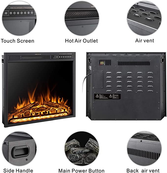 R.W.FLAME 37''Electric Fireplace Insert, Infrared Electric Fireplace, Log and Flame, 750W/1500W R.W.FLAME