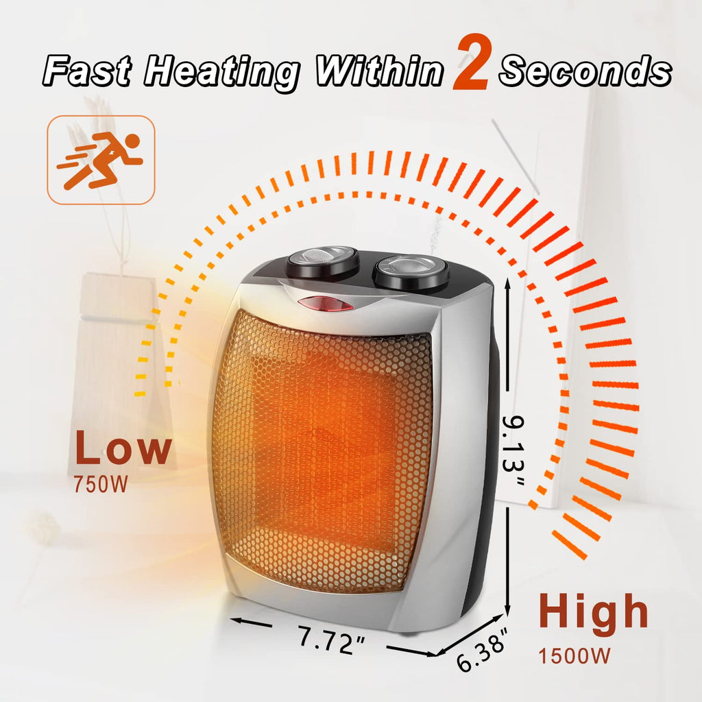 R.W.Flame Small Space Heater Electric Portable Heater Fan