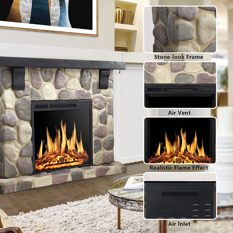 R.W.FLAME Electric Fireplace Mantel Package, 48 inch Freestanding Ston