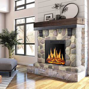 R.W.FLAME Electric Fireplace Mantel Package, 48 inch Freestanding Stone Heater TV Stand with Remote Control, 7 Flame Brightness Settings R.W.FLAME