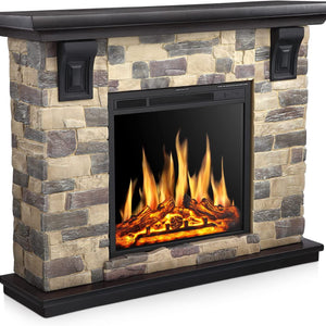 R.W.FLAME Electric Fireplace Mantel Package, 50 inch Freestanding Stone Fireplace Heater TV Stand with Remote Control R.W.FLAME