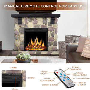 R.W.FLAME Electric Fireplace Mantel Package, 48 inch Freestanding Stone Heater TV Stand with Remote Control, 7 Flame Brightness Settings R.W.FLAME