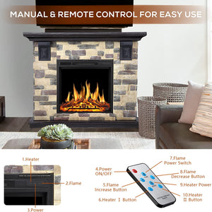 R.W.FLAME Electric Fireplace Mantel Package, 50 inch Freestanding Stone Fireplace Heater TV Stand with Remote Control R.W.FLAME