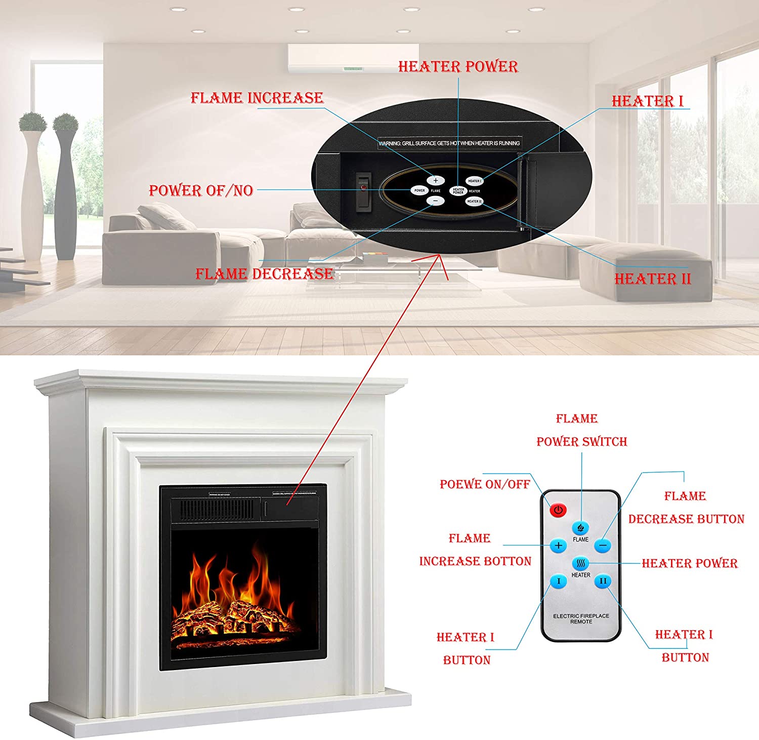 R.W.FLAME 36'' Electric Fireplace with Mantel Package,750 - 1500W R.W.FLAME