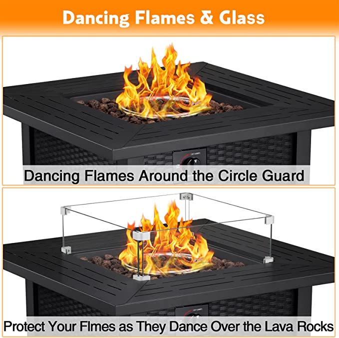 R.W.FLAME 32inch Rattan Propane Fire Pit Table, 50000 BTU