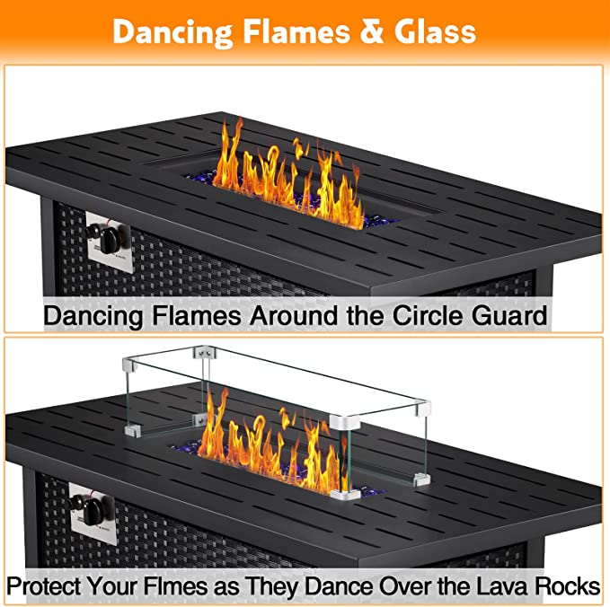 R.W.FLAME 43inch Wicker Propane Fire Pit Table, 50000 BTU