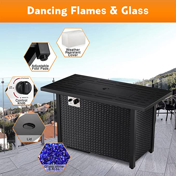 R.W.FLAME 43inch Wicker Propane Fire Pit Table, 50000 BTU