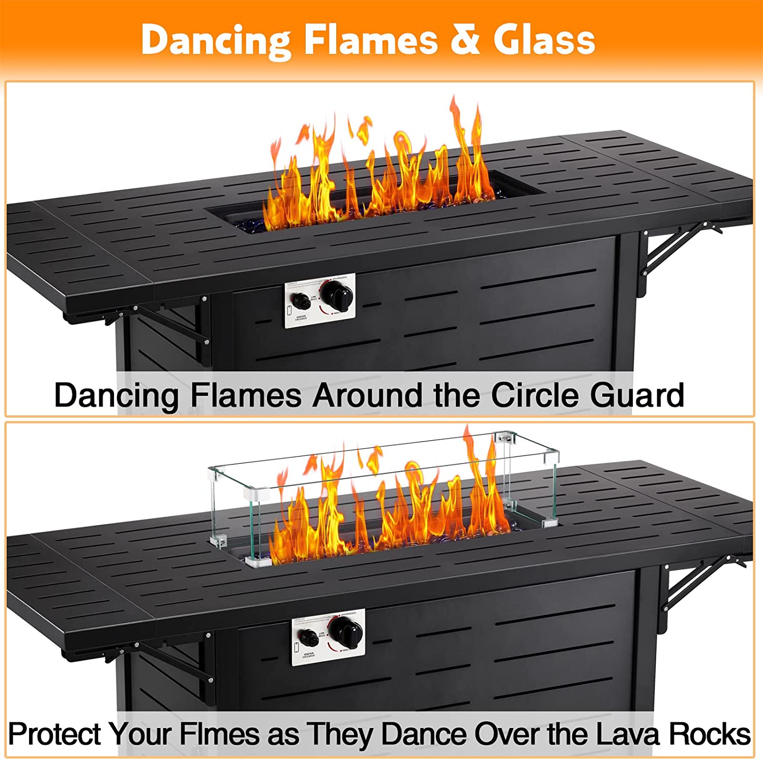 EmberEdge 55- Smooth Panel_R.W.FLAME Propane Fire Pit Table 54in Foldable,50000 BTU