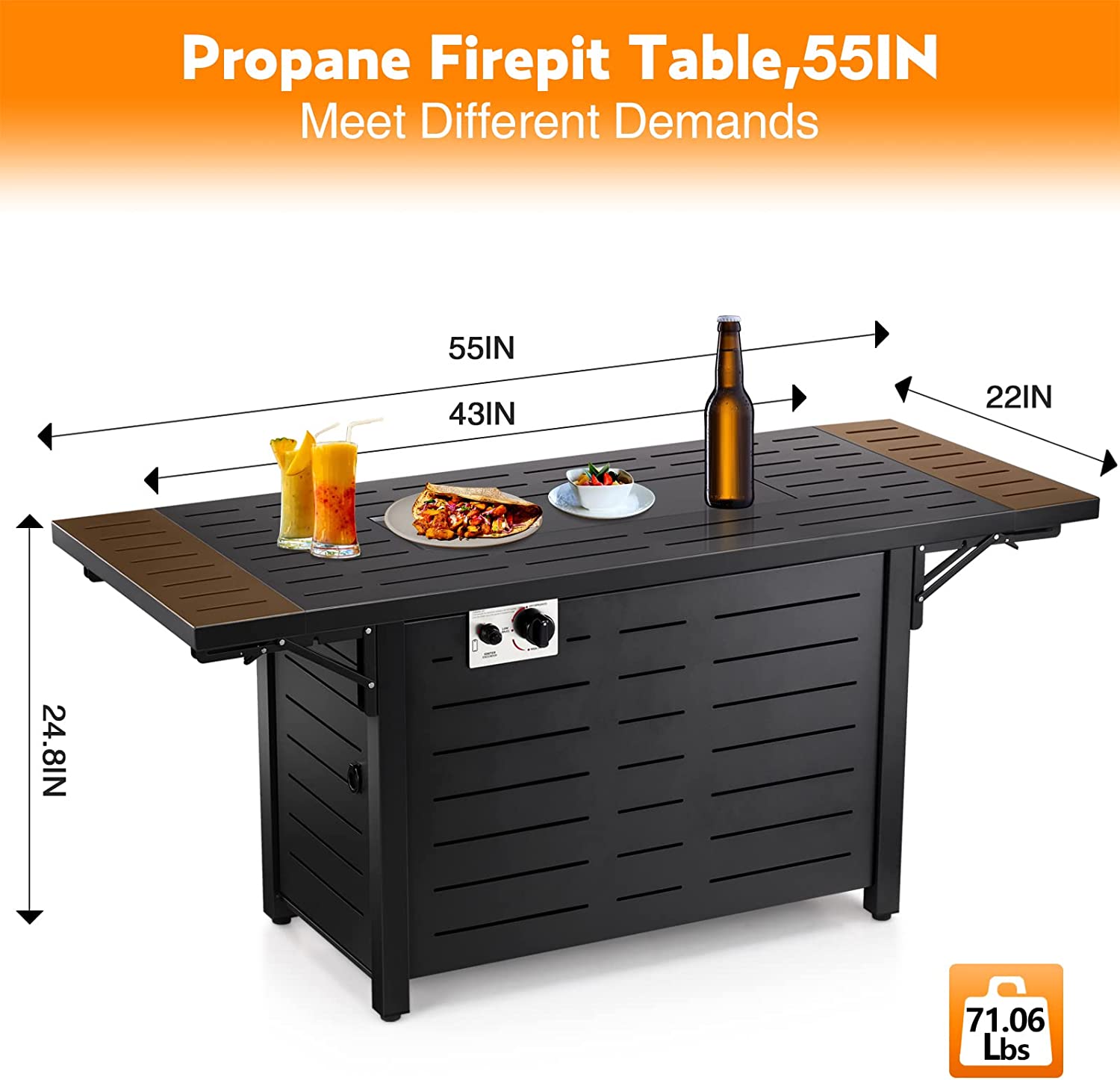 EmberEdge 55- Smooth Panel_R.W.FLAME Propane Fire Pit Table 54in Foldable,50000 BTU