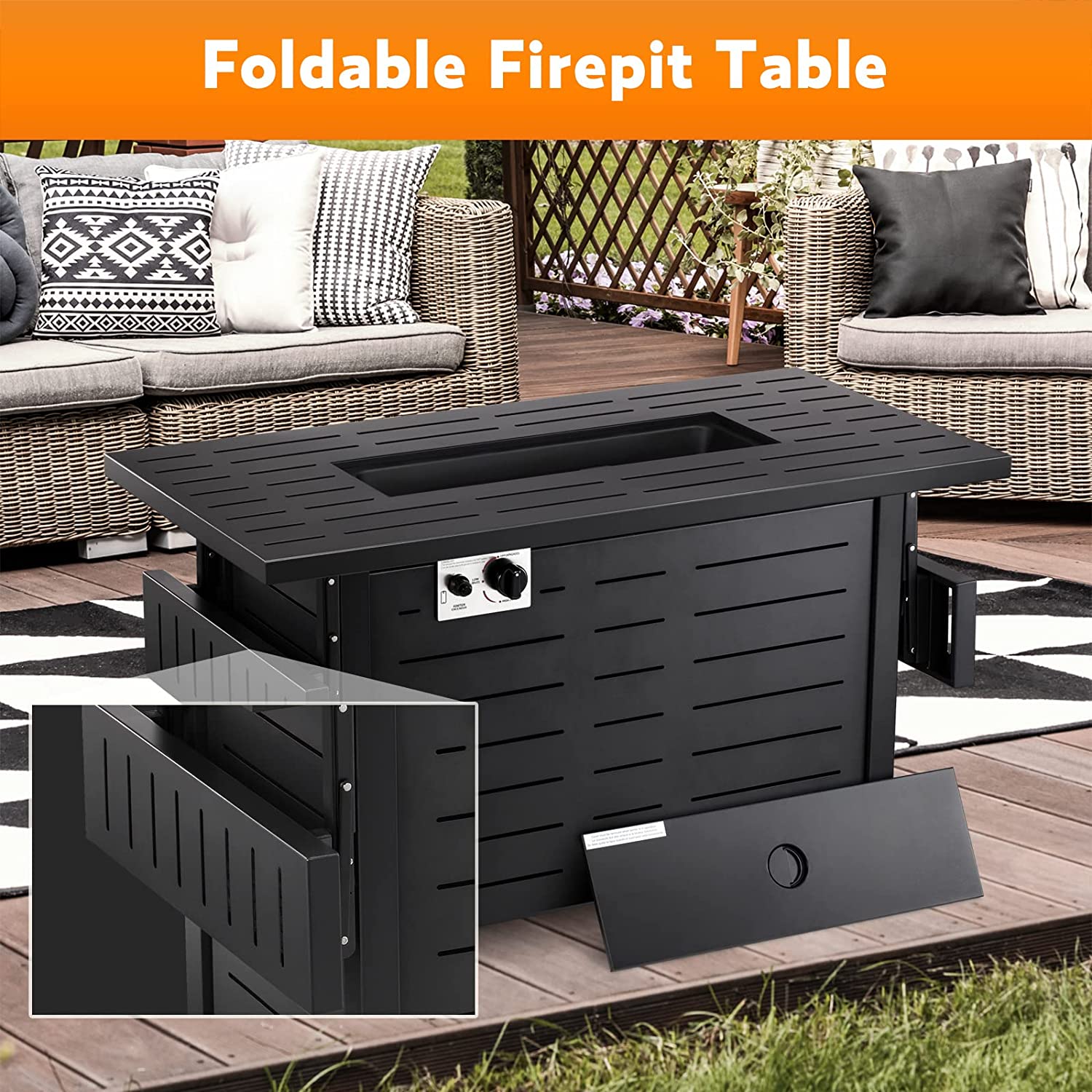 EmberEdge 55- Smooth Panel_R.W.FLAME Propane Fire Pit Table 54in Foldable,50000 BTU