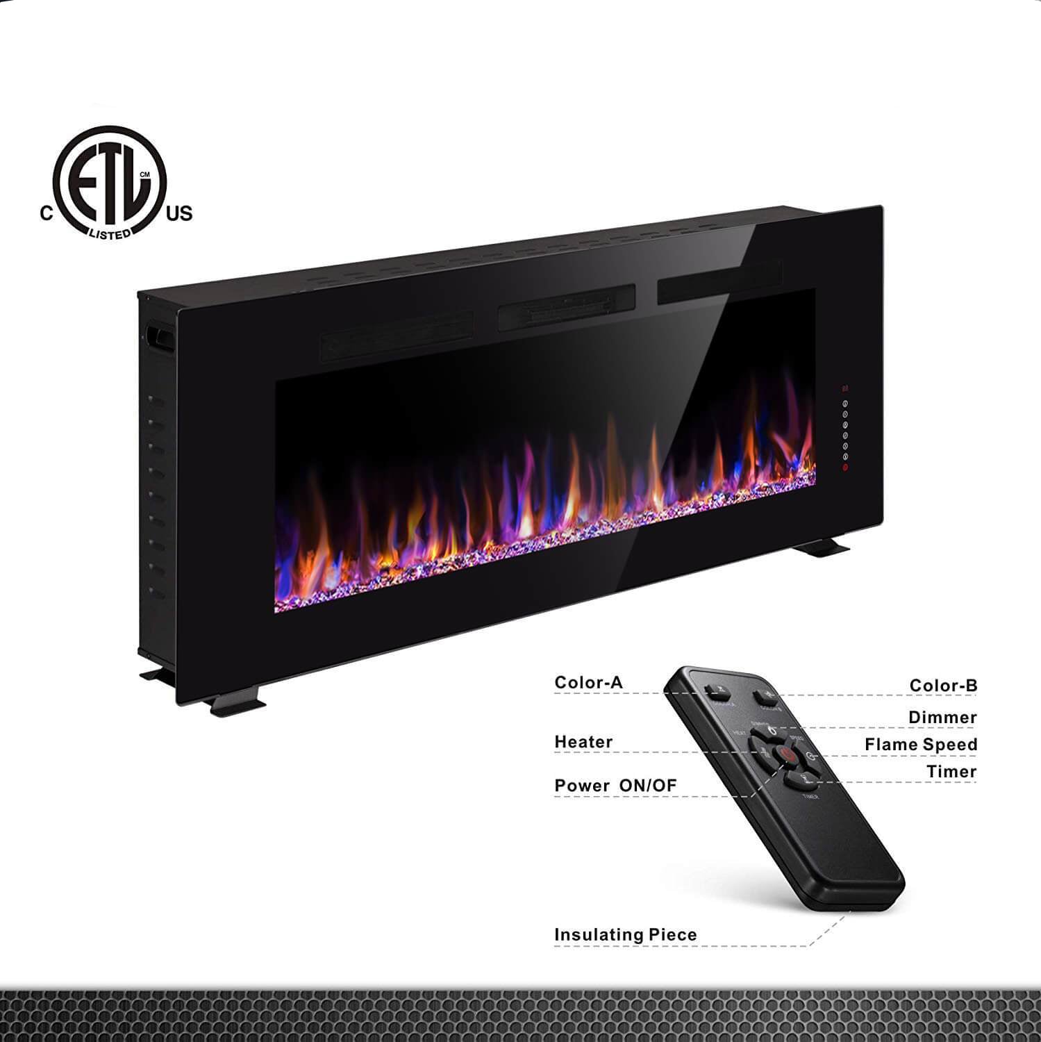 Electric Fireplace Wall-Mounted Electric Fireplace Electric Stove  fireplaces 127 cm Built-in Electric Fireplace 750 1500W Heating with Remote  Control